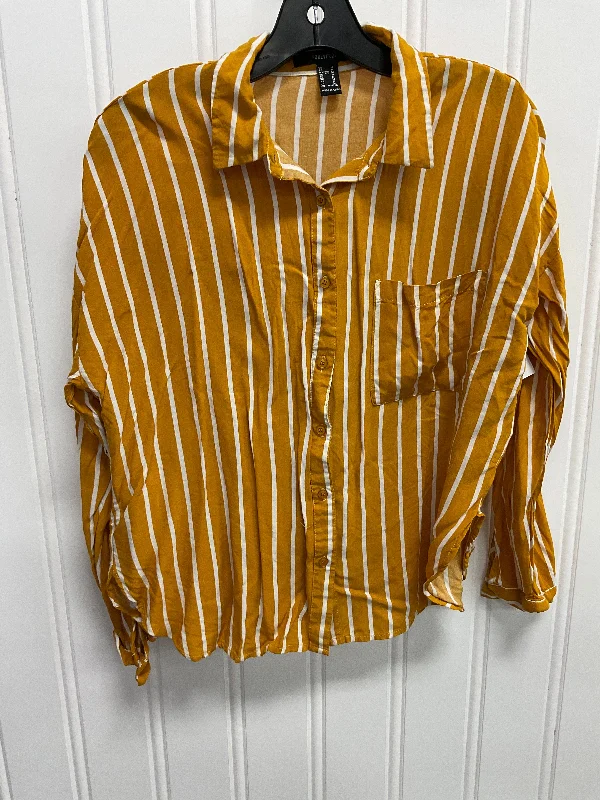 Top Long Sleeve By Forever 21 In White & Yellow, Size: M Dapper Men's 1920S