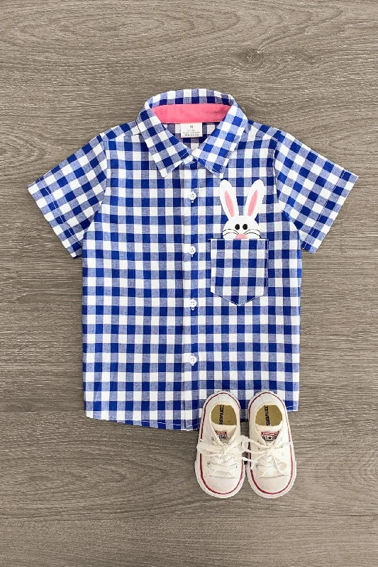 Blue Plaid Bunny Pocket Button Down Vintage Men's 1970S Disco