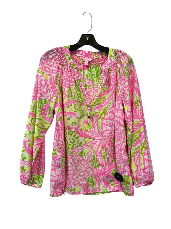 Top Long Sleeve By Lilly Pulitzer In Green & Pink, Size: S Bold Men's Statement