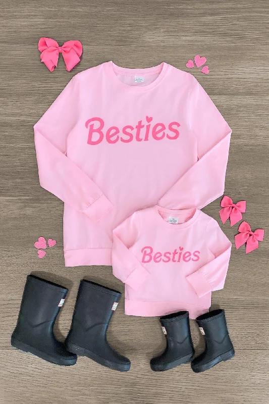 Mom & Me - "Besties" Pink Long Sleeve Top Laid