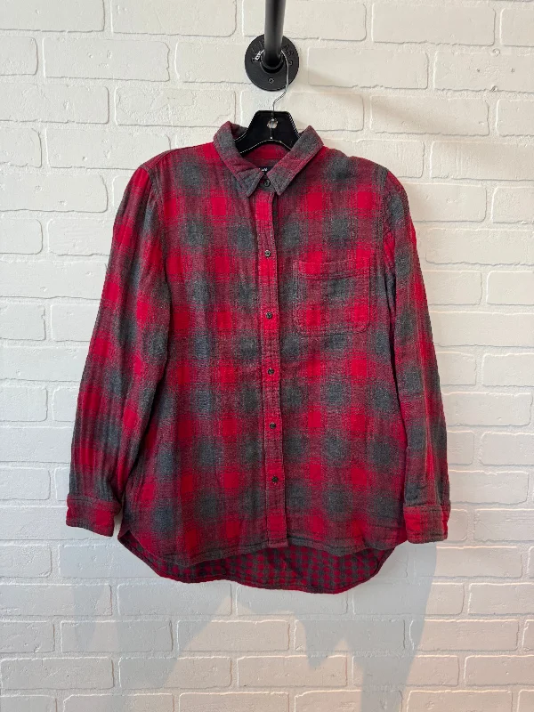 Top Long Sleeve By Madewell In Grey & Red, Size: M Rugged Men's Outdoor 