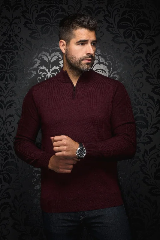 AU NOIR | Merino Wool Sweater | Mesta Burgundy Sleek Men's Metallic