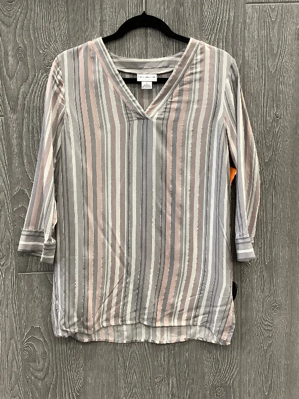 Top 3/4 Sleeve By Liz Claiborne In Grey & Pink, Size: S Hip Men's Retro