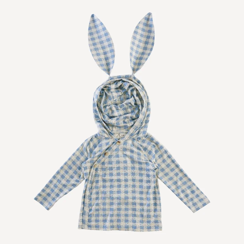 bunny wrap hoodie top | blue gingham | bamboo Casual Men's Loose