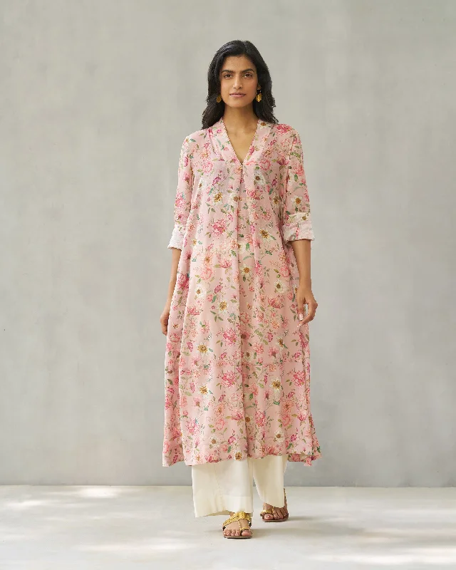 Banko V-neck Kurta - Pink Monochromatic Office Style