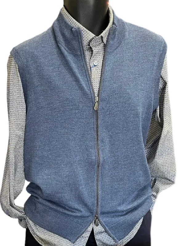 MERINO WOOL ZIP VEST - INDIGO Luxurious Men's High