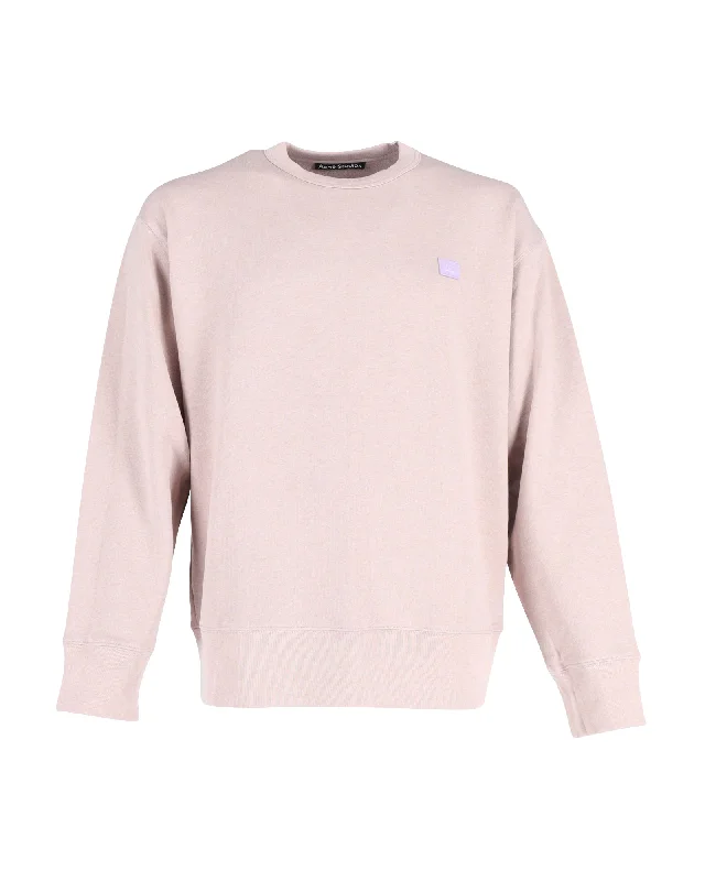 Acne Studios Face Patch Sweatshirt in Pink Cotton Traditional Men's Wool