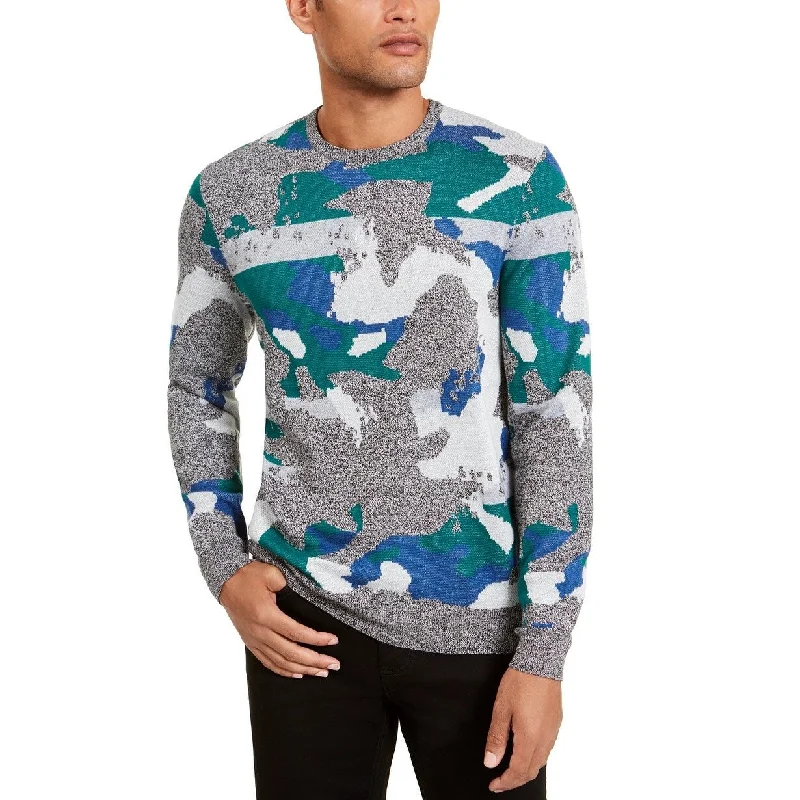 Alfani Men's Abstract Jacquard Crewneck Sweater Green Size Medium Trendy Men's Bucket