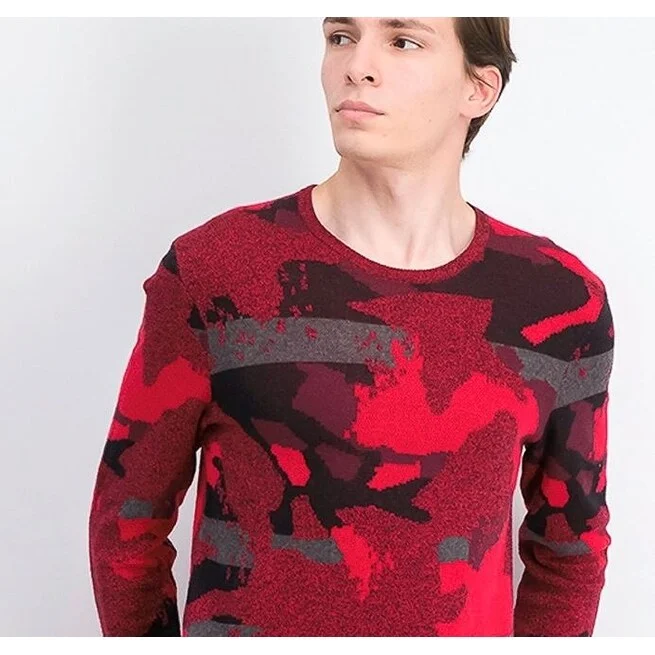 Alfani Men's Abstract Jacquard Crewneck Sweater Red Size Small Polished Men's Silk