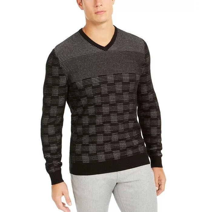 Alfani Men's Classic-Fit Metallic Check V-Neck Sweater Black Size XL - X-Large Cclassic Men's Tweed