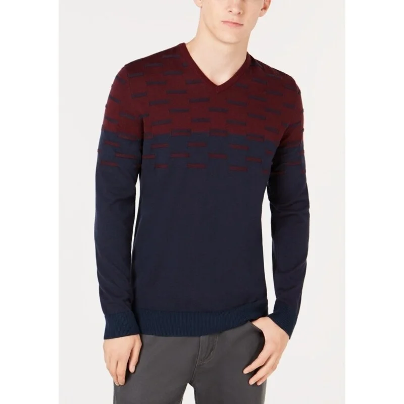 Alfani Men's Colorblocked Dash Sweater Dark Red Size Large Sporty Men's Athleisure 