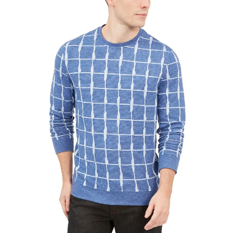 Alfani Men's Jacquard Grid Sweatshirt Blue Size Small Cclassic Men's Tweed