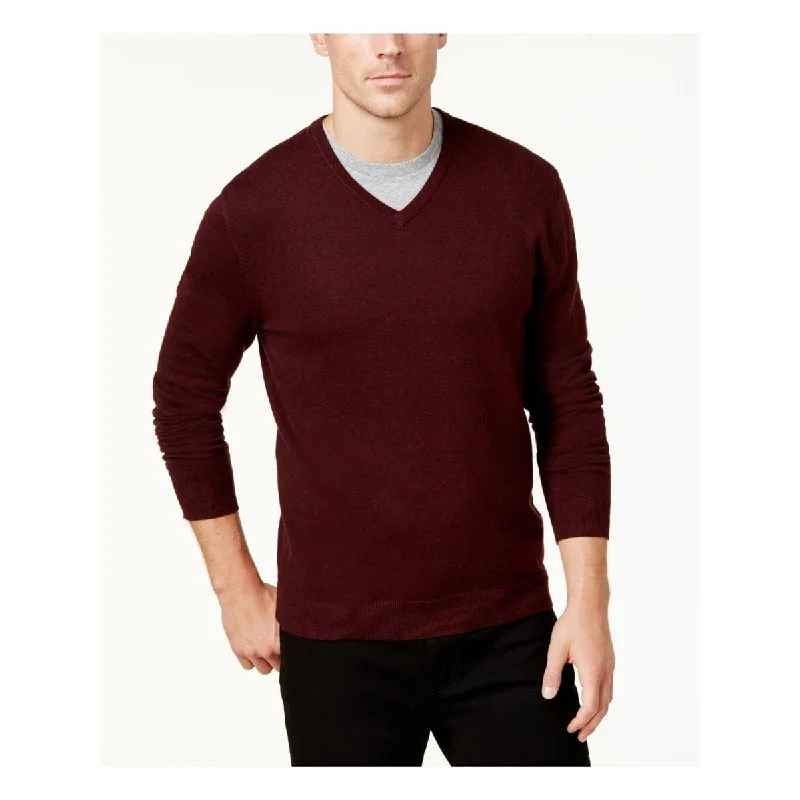 Alfani Men's Knit V-Neck Pullover Sweater Port Heather Dark Red Size Large Youthful Men's Pop