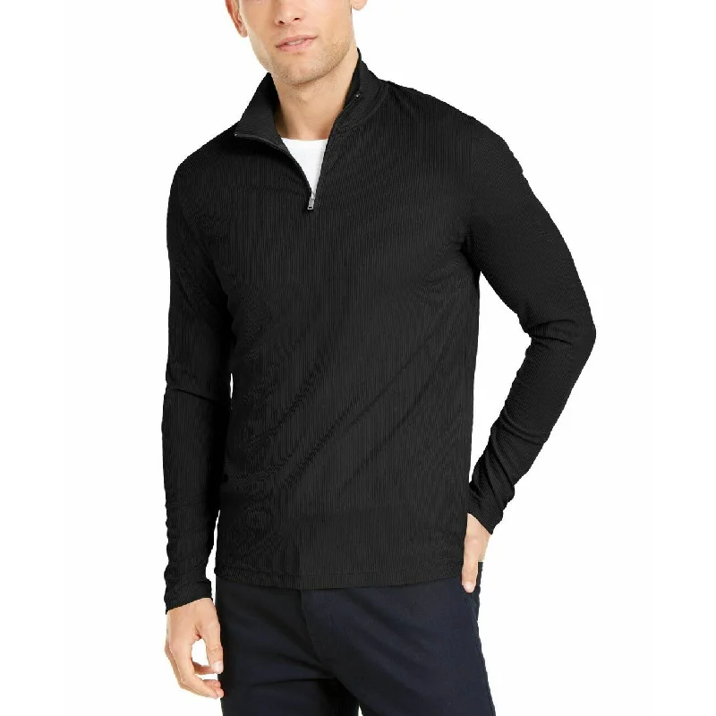 Alfani Men's Lightweight Ribbed Quarter-Zip Pullover Black Size XL - X-Large Refined Men's Hand