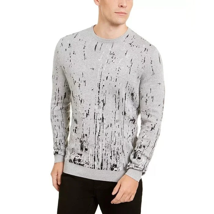 Alfani Men's Paint Splatter Crewneck Sweater Grey Size XX-Large Trendy Men's Scandinavian