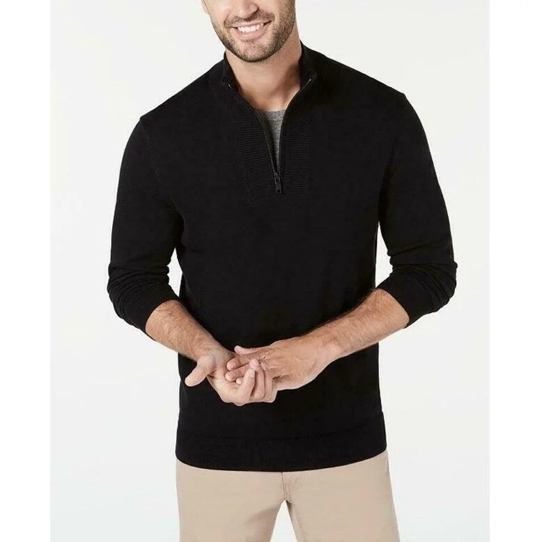 Alfani Men's Quarter-Zip Ribbed Placket Sweater Black Size Extra Large - XL Modern Men's 