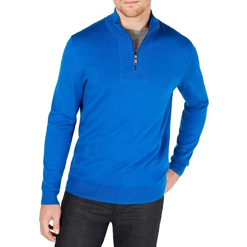 Alfani Men's Quarter-Zip Ribbed Placket Sweater Med Blue Size 2 Extra Large Refined Men's European