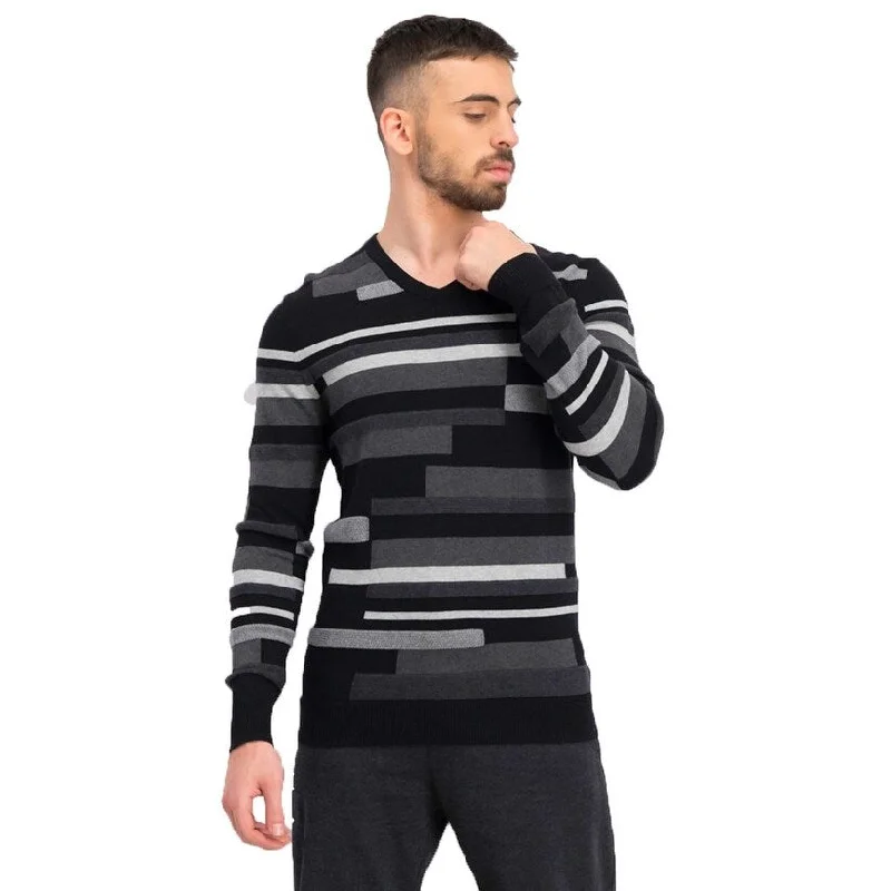 Alfani Men's Textured Striped V-Neck Sweater Black Size Small Dynamic Men's Glow