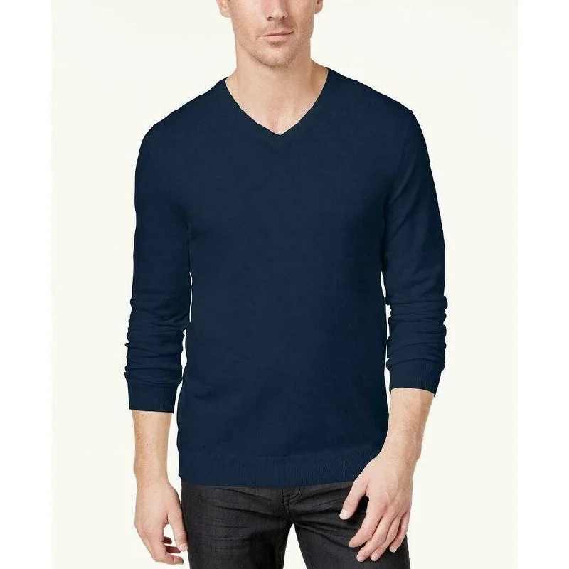 Alfani Mens V-Neck Regular-Fit Ribbed Sweater Navy Size XX-Large Sharp Men's Italian