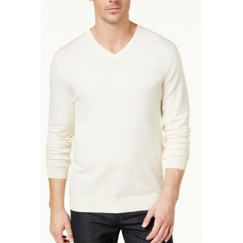 Alfani Men's V-Neck Sweater Ivory Size Extra Large Confident Men's Power