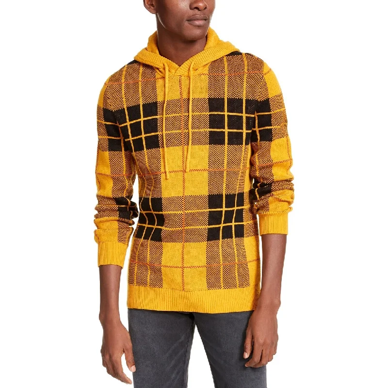 American Rag Men's Tartan Hoodie Yellow Size Large Sleek Men's Contemporary 