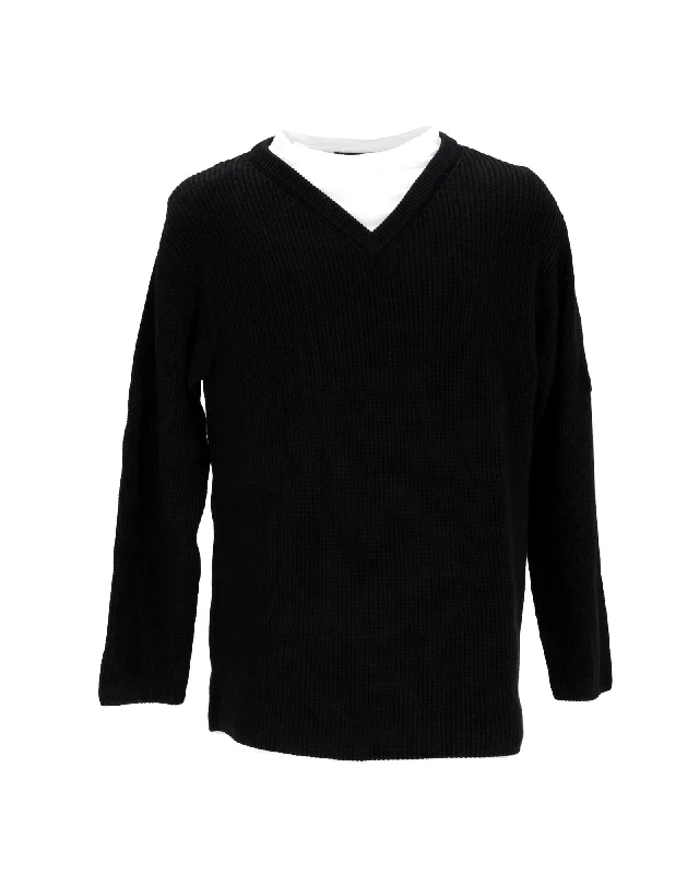 Balenciaga V-neck Jumper in Black Cotton Elegant Men's Cashmere