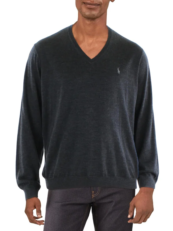 Big & Tall Mens Heathered Wool V-Neck Sweater Athletic Men's Compression