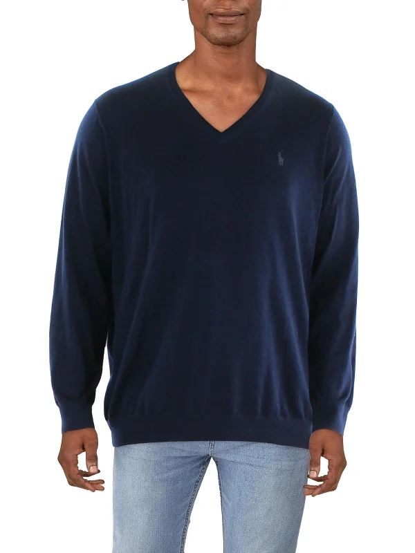 Big & Tall Mens Logo Wool V-Neck Sweater Classic Men's Pin