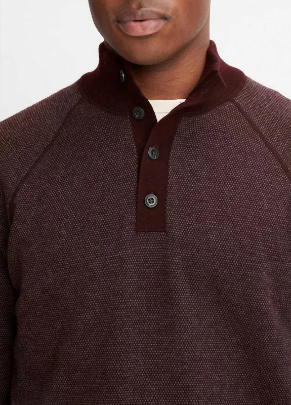 Birdseye Button Mock Neck Sweater In Pinot Vino Tough Men's Military