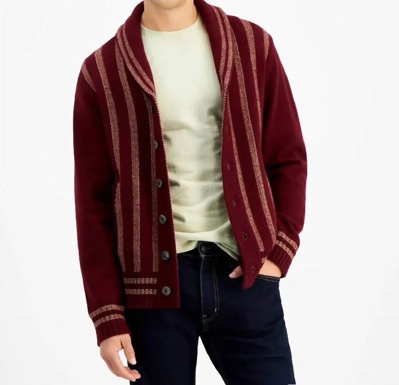 Bonney Cardigan In Burgundy/cream Sporty Men's Tennis