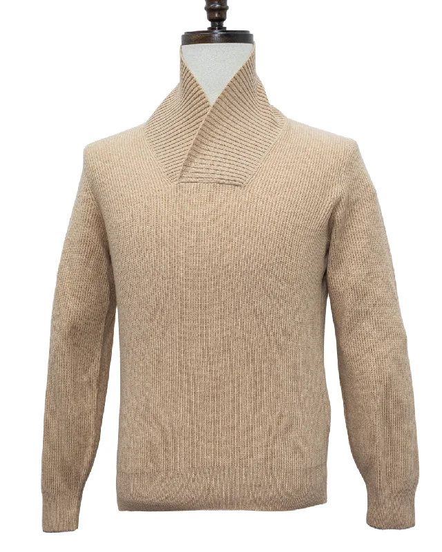 Brunello Cucinelli Mens Beige Shawl Collar Wool Cashmere & Silk Sweater Artistic Men's Avant