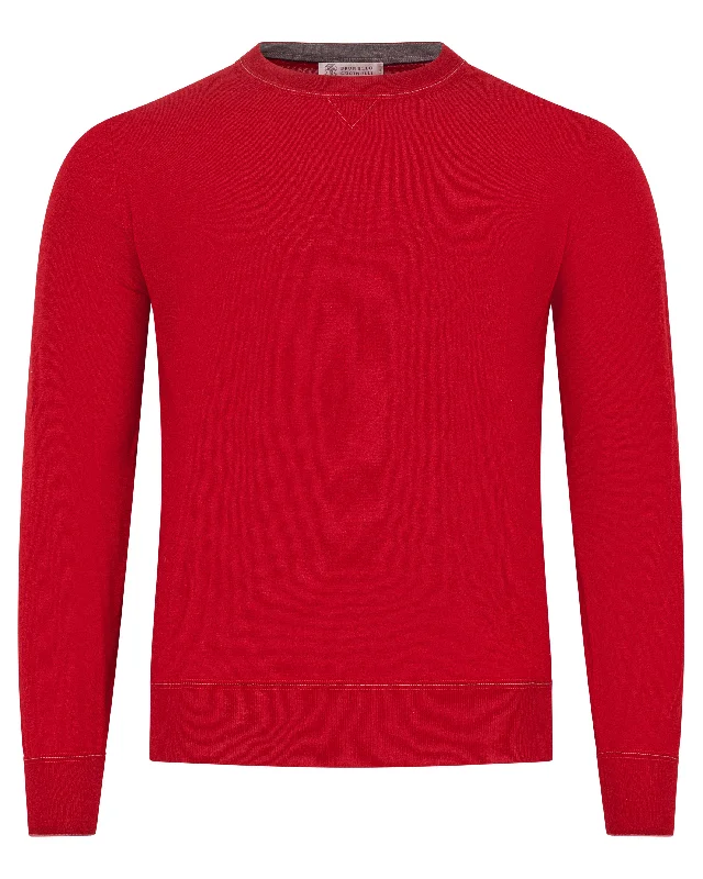 Brunello Cucinelli Mens Lightweight Cashmere Red Crew Neck Sweater Refined Men's European