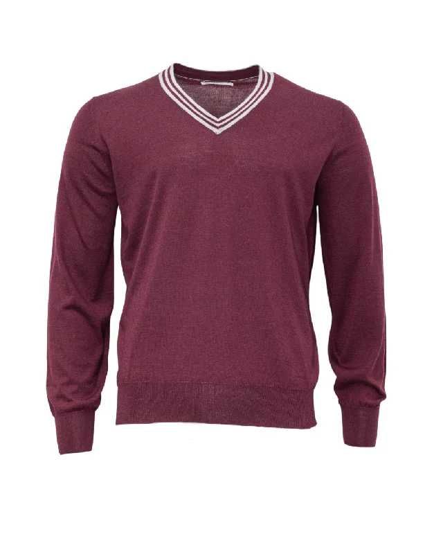 Brunello Cucinelli V Neck Maroon Cashmere Sweater Confident Men's Power