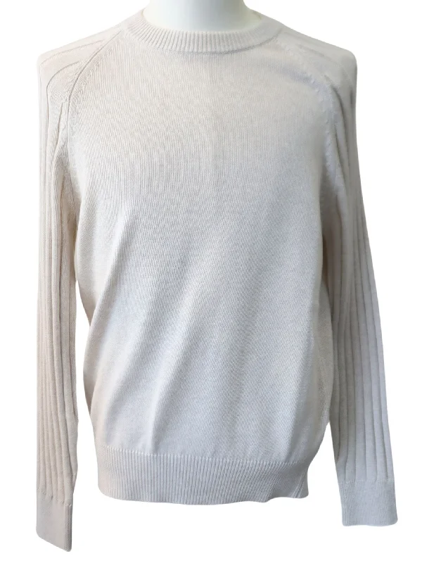 Brunello Cucinelli White Raglan Sleeve Men's Sweater Cotton Monochromatic All