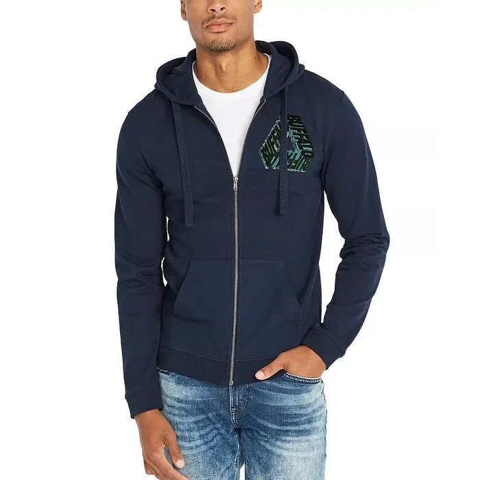 Buffalo David Bitton Men's Fugreen Zip Front Hoodie Navy Size Medium Confident Men's High