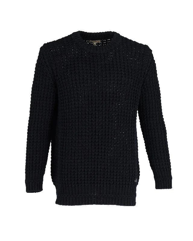 Burberry Fisherman's Open Knit Pullover in Navy Blue Cotton Hip Men's Retro