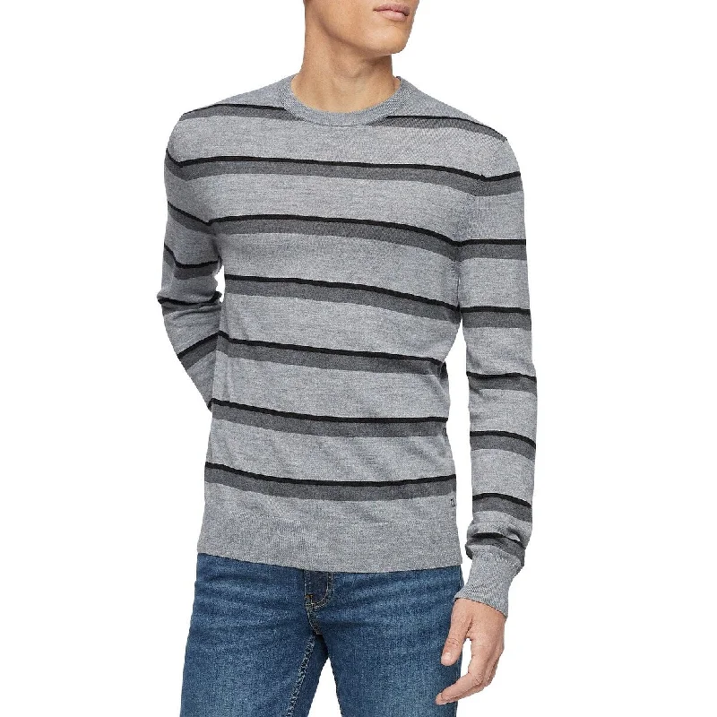 Calvin Klein Men's Bi-Color Striped Sweater Gray Size X-Large Organic