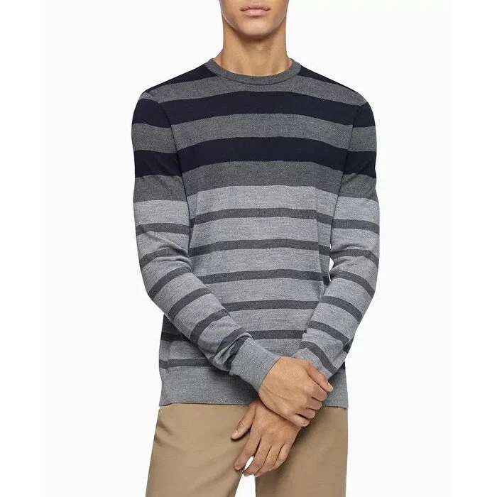 Calvin Klein Men's Colorblock Striped Sweater Grey Size XX-Large Tailored