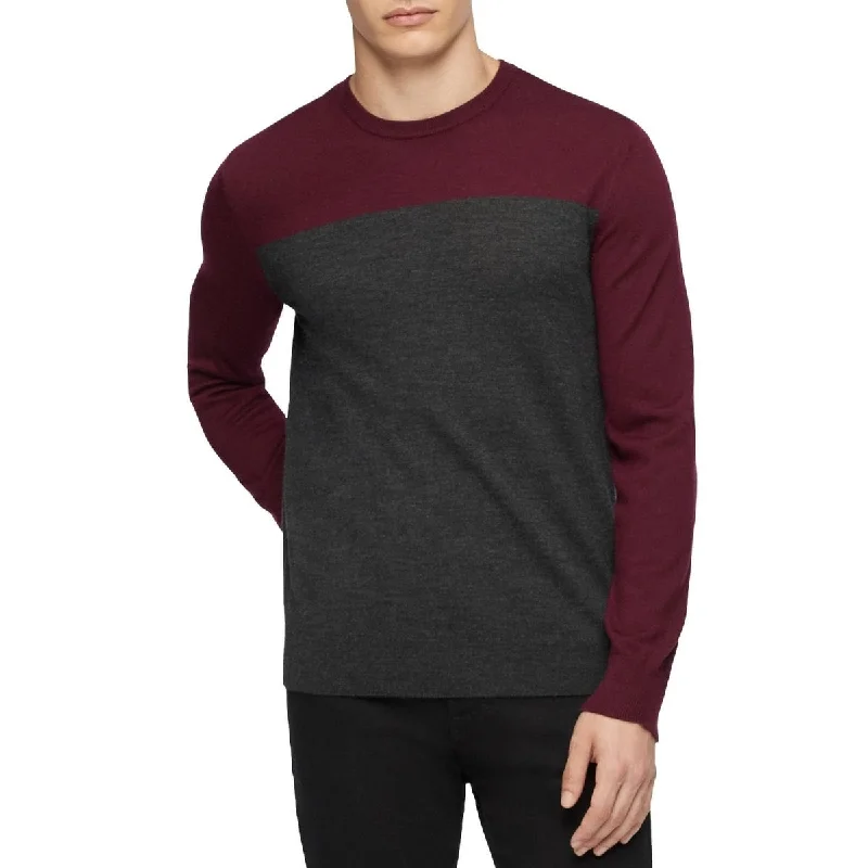 Calvin Klein Men's Colorblock Striped Sweater Red Size Extra Large - X-Large Sporty Men's Athleisure 