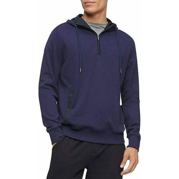 Calvin Klein Men's Colorblocked Mix-Media 1/4-Zip Hoodie Blue Size Extra Large Refined Men's Velvet