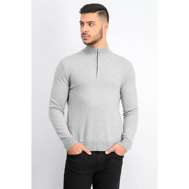 Calvin Klein Men's Cotton Modal Long Sleeve 1/4 Zip Heroic Heather Silver Size Small Modern Men's Geometric