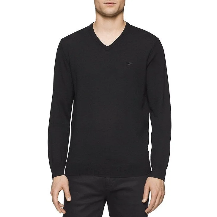 Calvin Klein Men's Merino Wool V-Neck Sweater Black Size Small Streetwear Style