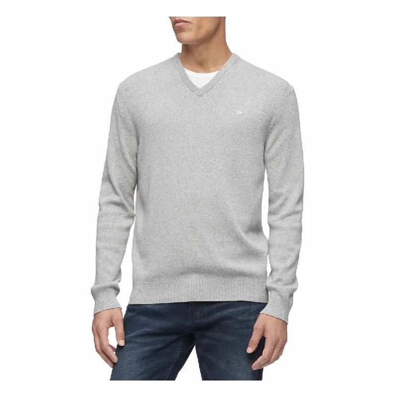 Calvin Klein Men's Regular-Fit V-Neck Sweater Silver Size Extra Large - X-Large Monochromatic Office Style