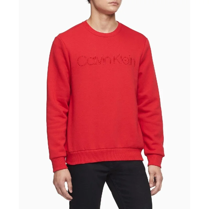 Calvin Klein Men's Tonal Embroidered Logo Fleece Sweatshirt Red Size Large Street