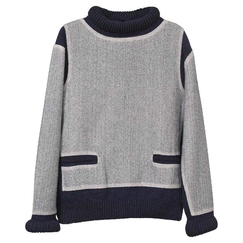 Chanel Two-Tone Turtleneck Sweater in Blue Wool Masculine Men's 