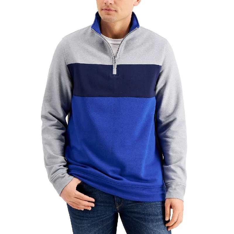 Club Room Men's Colorblocked 1/4-Zip Fleece Sweatshirt Blue Size Large Trendy Men's Scandinavian