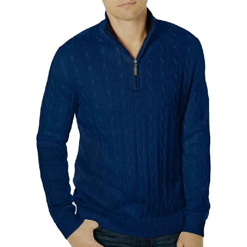 Club Room Men's Pima Cable Quarter-Zip Sweater Blue Size Medium Earthy Men's Sustainable 