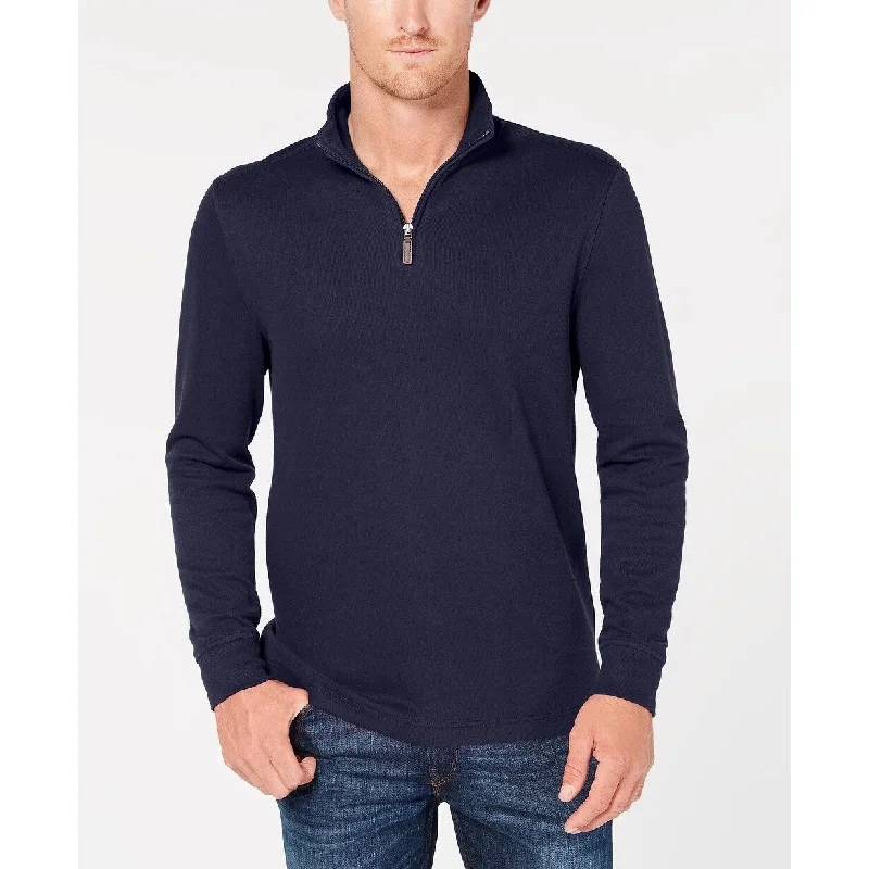 Club Room Men's Quarter Zip French Rib Pullover Sweater Blue Size XX-Large Laid