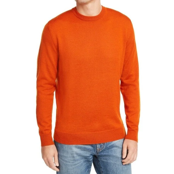 Club Room Men's Solid Crew Neck Merino Wool Blend Sweater Dark Orange Size X-Large Masculine Men's 