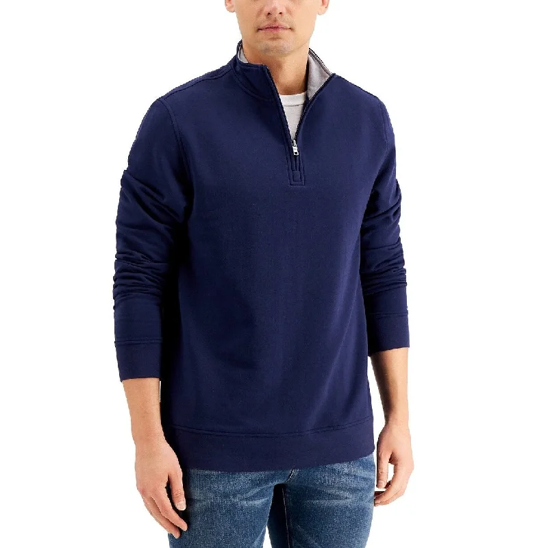 Club Room Men's Stretch 1/4-Zip Fleece Sweatshirt Blue Size Large Trendy Men's Scandinavian